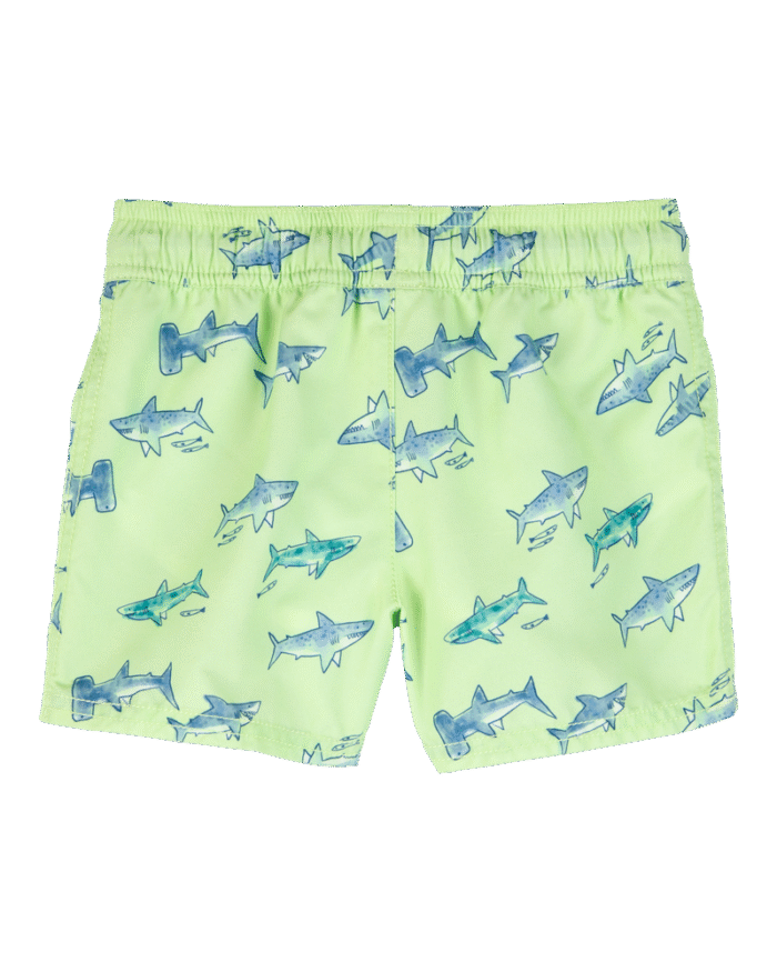 Toddler Boy Shark Swim Trunks - Lime Green